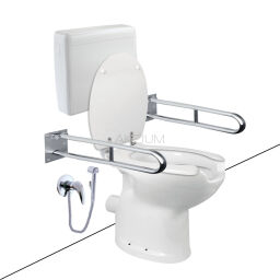 Zestaw WC bidet, deska, poręczami, spłuczka z odpływem poziomym ZES11